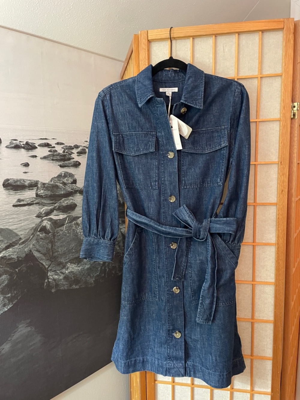 Free Assembly Belted Mini Dress in Medium Indigo Denim S